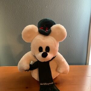 Disney White Plush Mickey Bear with Dark Green Hat and Scarf